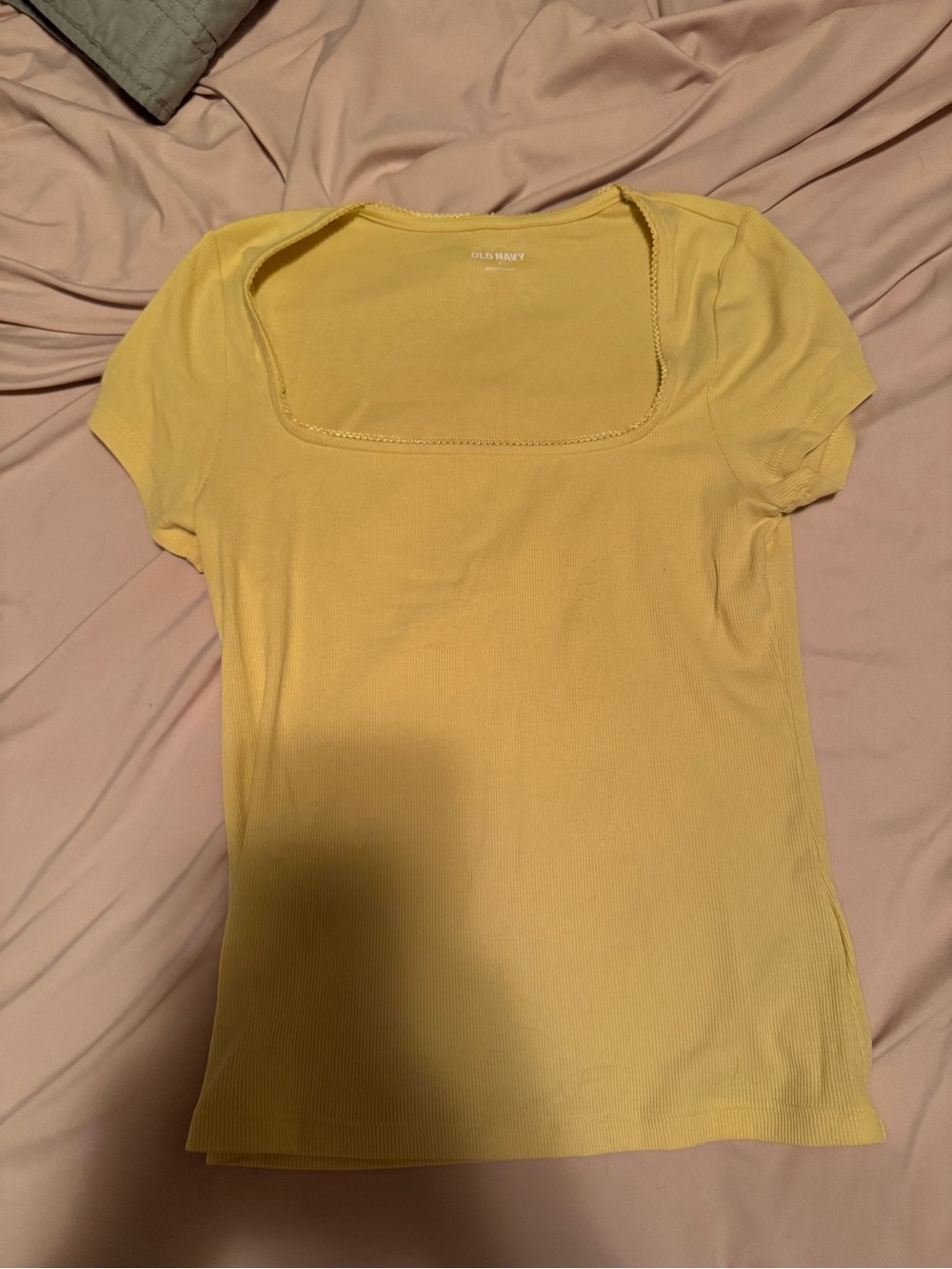 Old Navy Yellow Square Neck Ribbed Short Sleeve Top